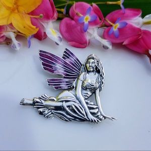 🆕Sterling Silver Fairy Pendant With Enamel Inlay